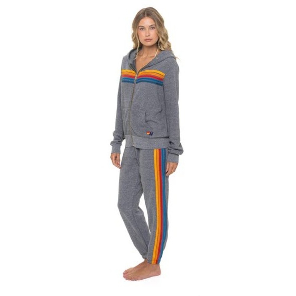 Aviator Nation 5-Stripe Hoodie and Sweatpants Set Gray Rainbow M XS